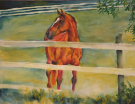Painting of Clover, Irish Sport Horse, by Karen Brenner